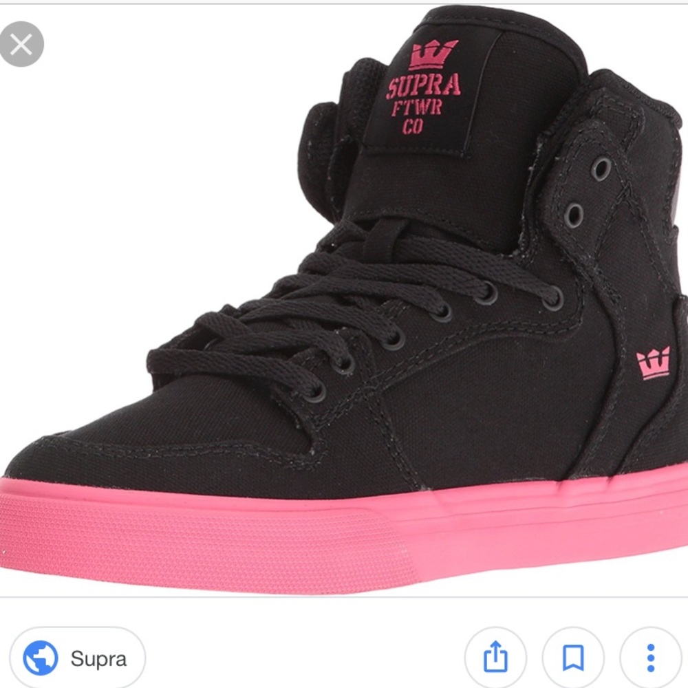 BNIB Kids Supra Black Hot Pink Vaider Sneakers